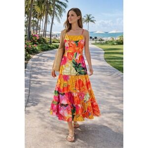 HT 360 Collective Floral Maxi Dress Tiered Sundress Spaghetti Strap Summer
